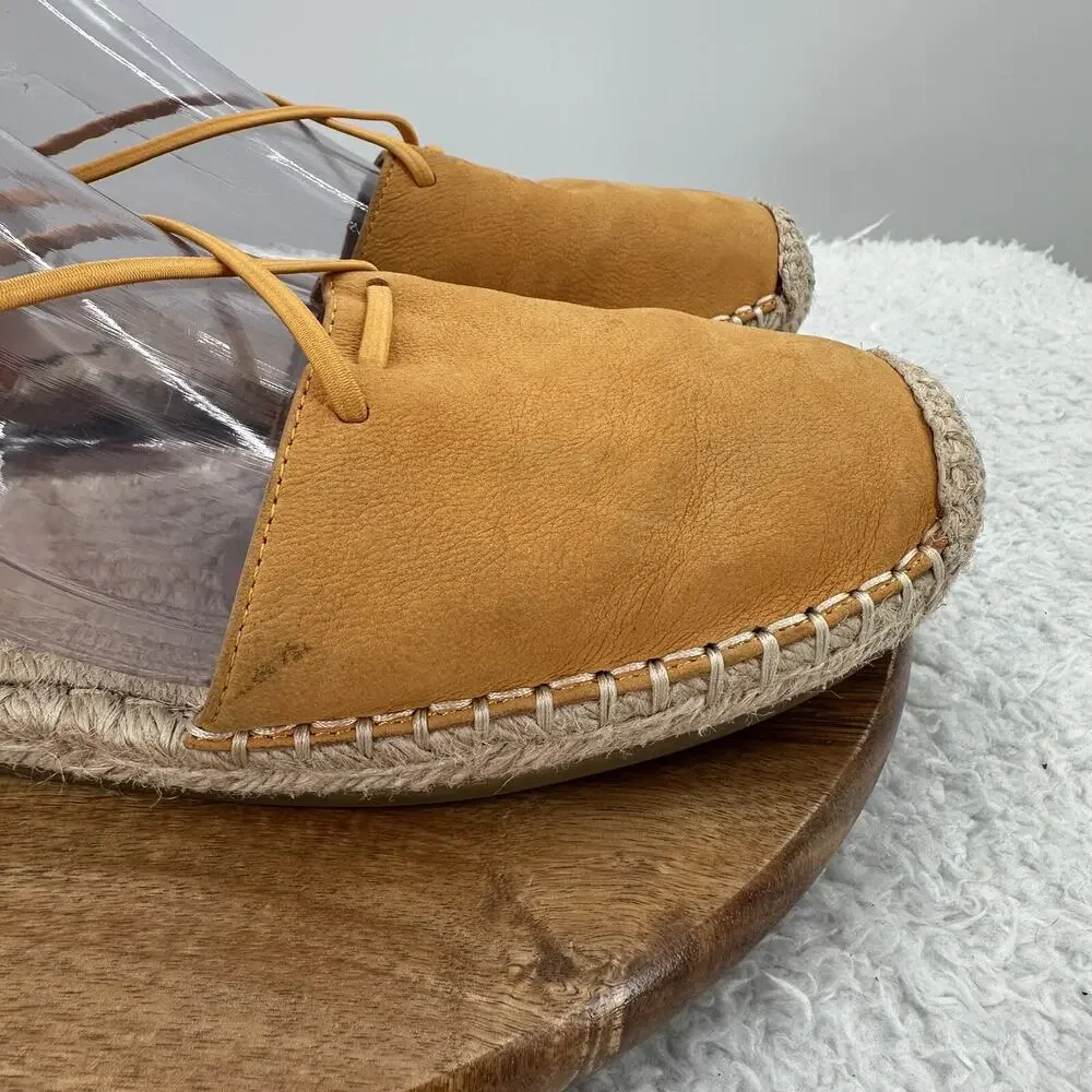 Eileen Fisher‎ Shoe Womens 8 Yellow Tan Suede Leather Elastic Flat Espadrilles